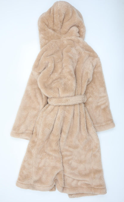 Marks and Spencer Women Beige Fleece Hooded Robe M Winter