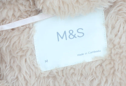 Marks and Spencer Women Beige Fleece Hooded Robe M Winter