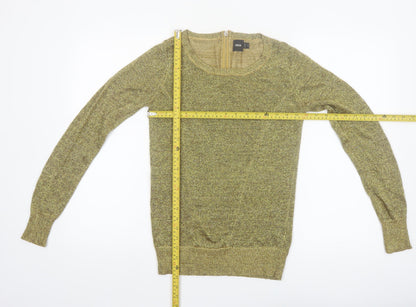 ASOS Women Gold Metallic Knit Jumper Size 12 Round Neck Long Sleeve