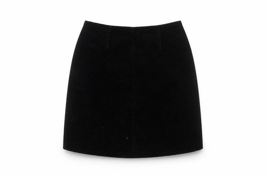 Front view of Denim Co. Women's Black Corduroy Mini Skirt, size 8