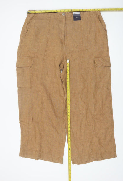 Marks and Spencer Women Brown Linen Cargo Trousers Size 20 Short