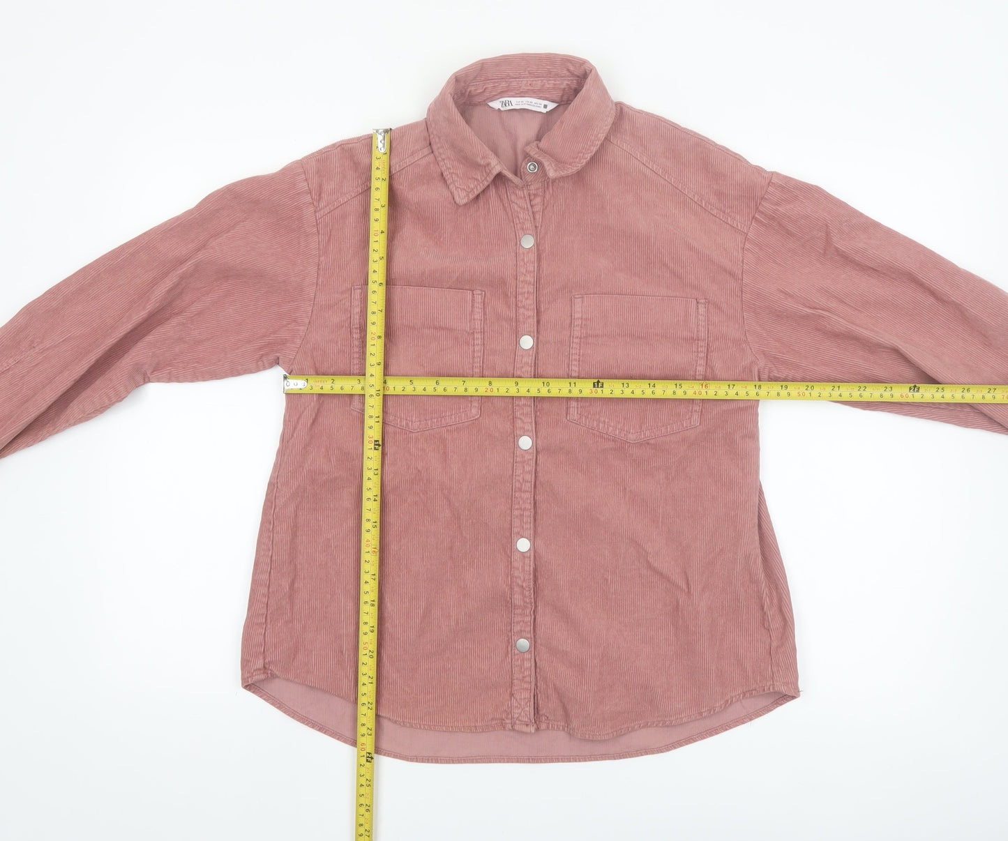 ZARA Women Pink Corduroy Button-Up Shirt XS