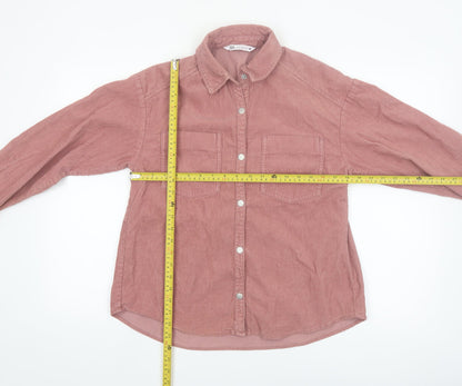 ZARA Women Pink Corduroy Button-Up Shirt XS