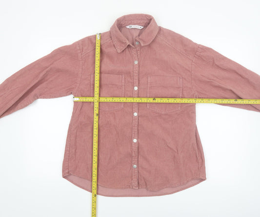 ZARA Women Pink Corduroy Button-Up Shirt XS