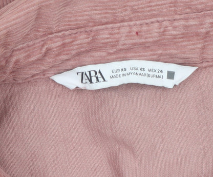 ZARA Women Pink Corduroy Button-Up Shirt XS