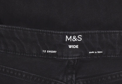 Marks and Spencer Women's Black Wide-Leg Jeans Size 12 Short