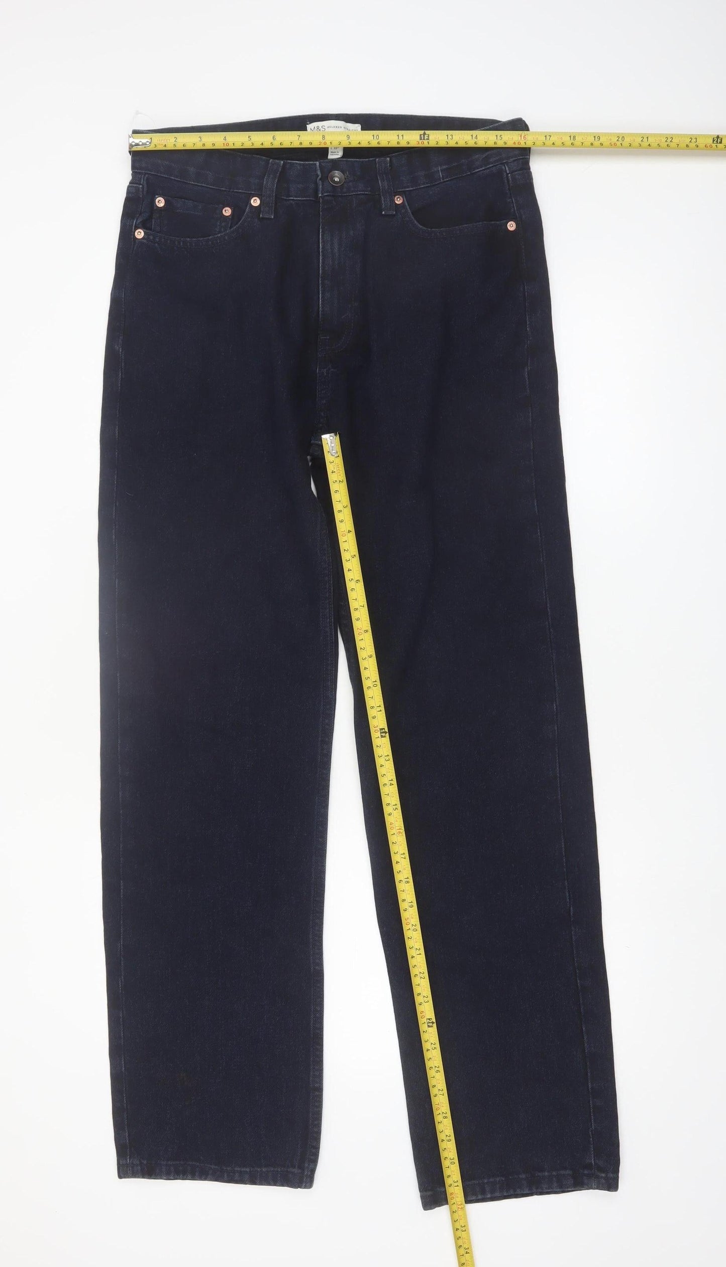 Marks and Spencer Men's Blue Relaxed Straight Jeans W32 L33