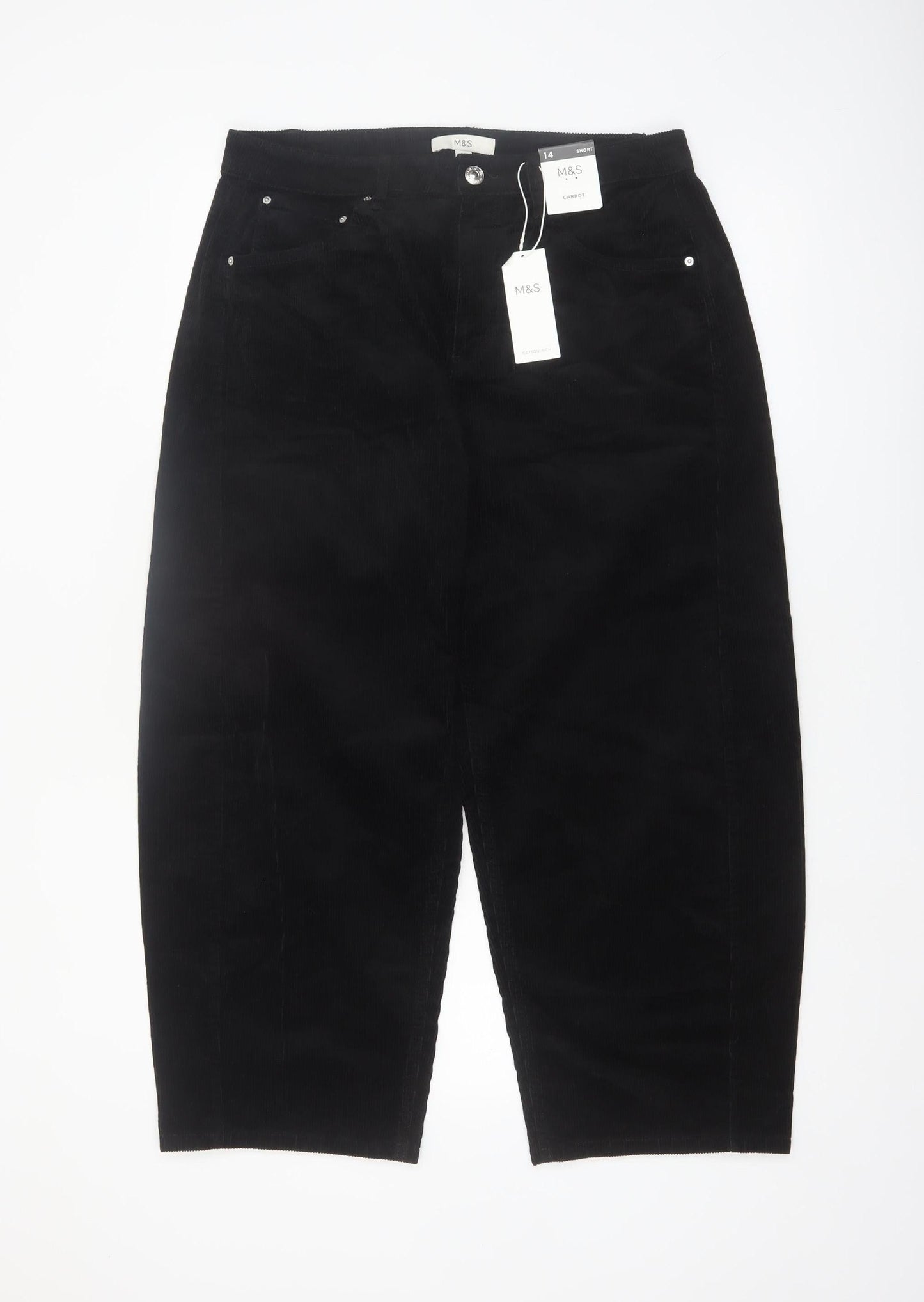 Marks and Spencer Women's Black Corduroy Tapered Trousers Size 14