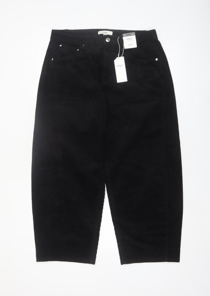 Marks and Spencer Women's Black Corduroy Tapered Trousers Size 14