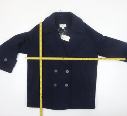 Marks and Spencer Women's Blue Wool Blend Pea Coat Size 14