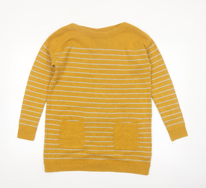 White Stuff Women's Yellow Striped Long Sleeve Cotton Cardigan Size 12