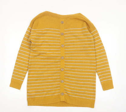 White Stuff Women's Yellow Striped Long Sleeve Cotton Cardigan Size 12