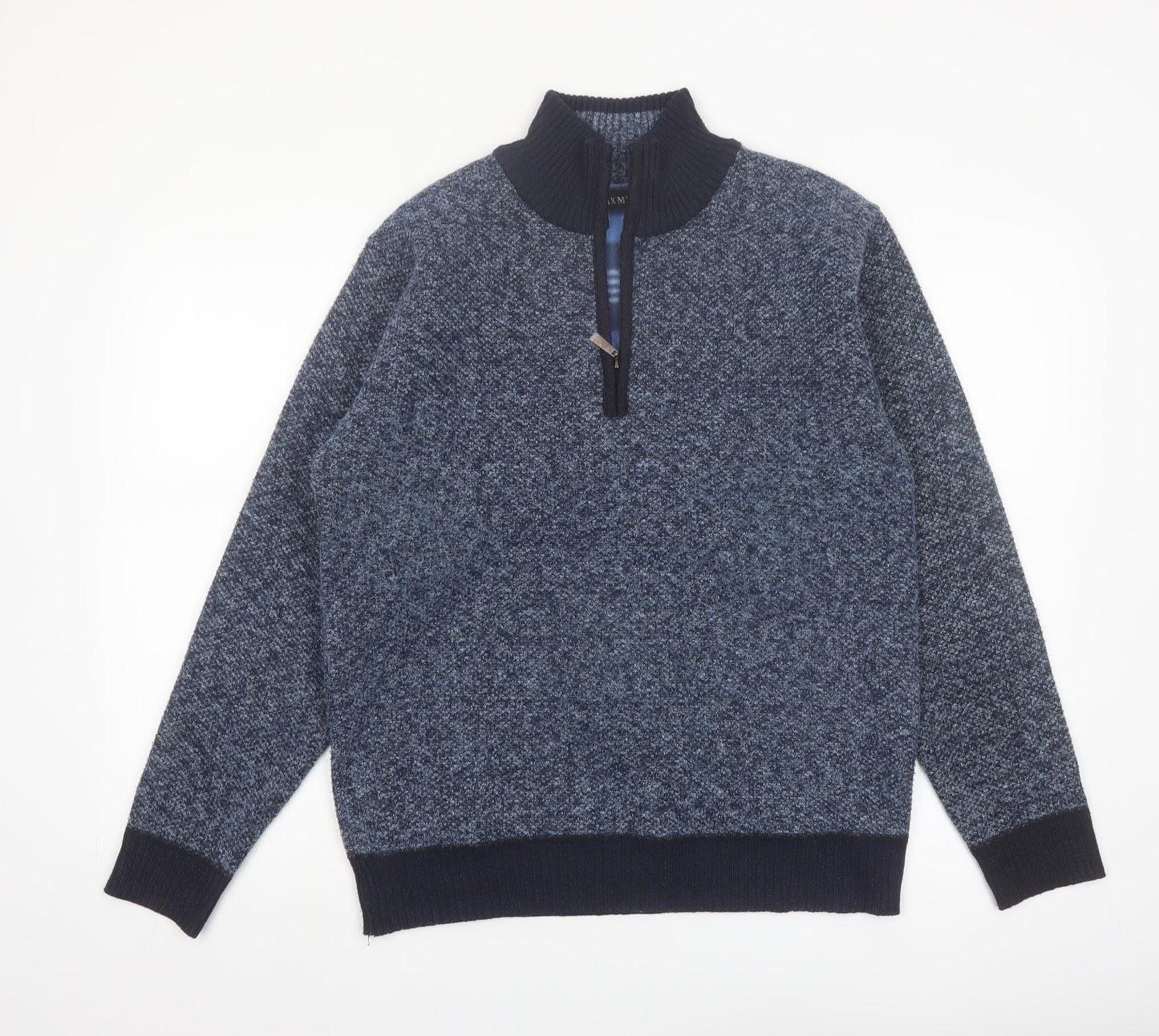 Max Men Blue 1/2 Zip Knit High Neck Men's Jumper Size L