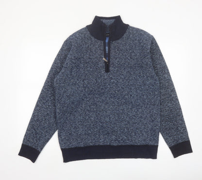 Max Men Blue 1/2 Zip Knit High Neck Men's Jumper Size L