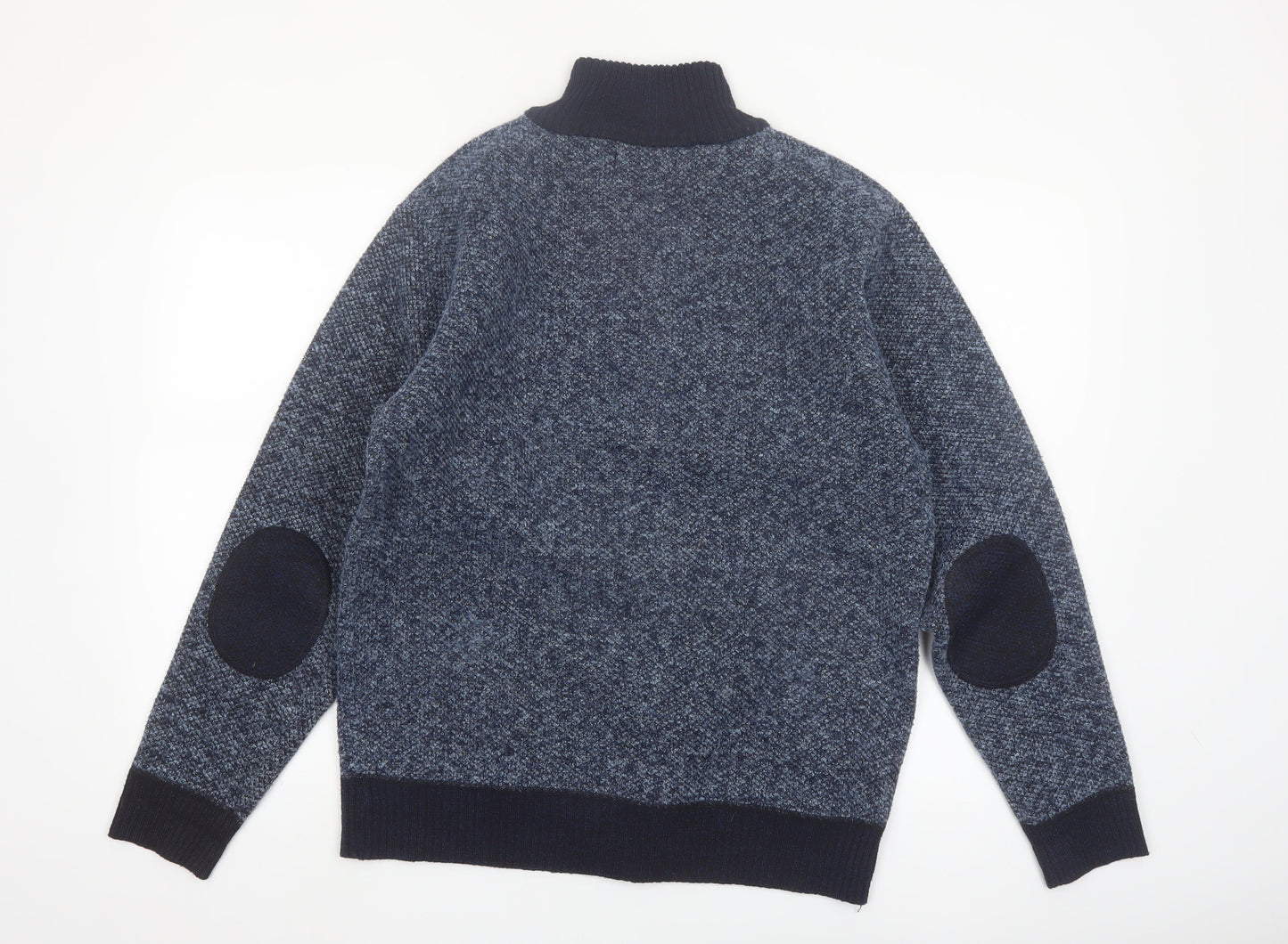 Max Men Blue 1/2 Zip Knit High Neck Men's Jumper Size L
