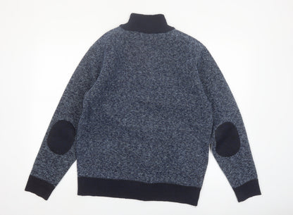 Max Men Blue 1/2 Zip Knit High Neck Men's Jumper Size L