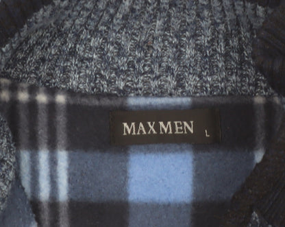 Max Men Blue 1/2 Zip Knit High Neck Men's Jumper Size L