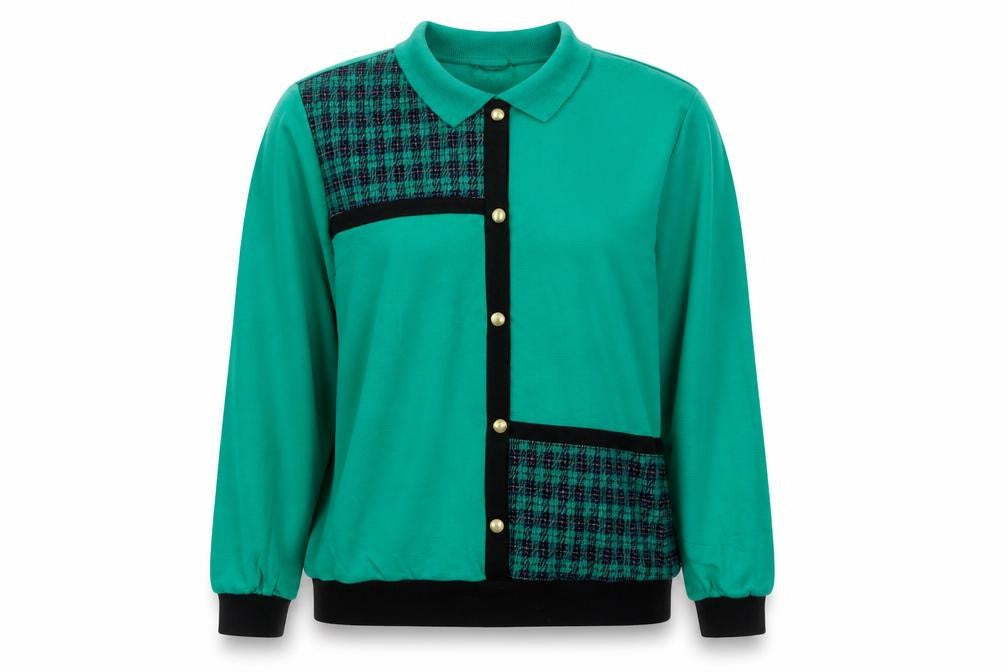 Alfred Dunner Women's Green Collared Check Button-Up Top Size L