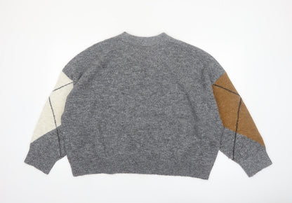Marks and Spencer Women’s Grey Argyle Knit Crew Neck Jumper L