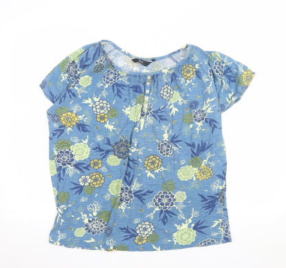 Isle Essentials Women's Blue Floral Cotton Short Sleeve T-Shirt Size 18-20