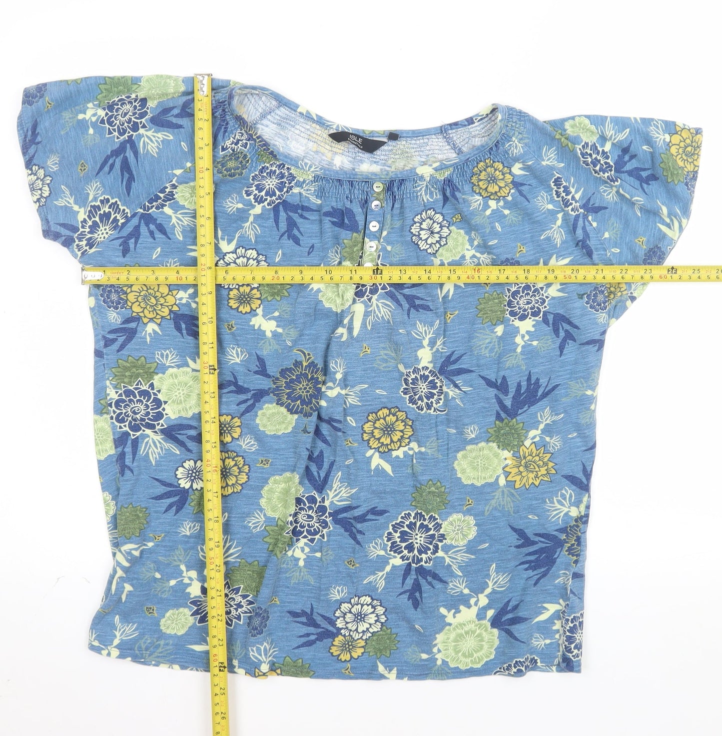 Isle Essentials Women's Blue Floral Cotton Short Sleeve T-Shirt Size 18-20