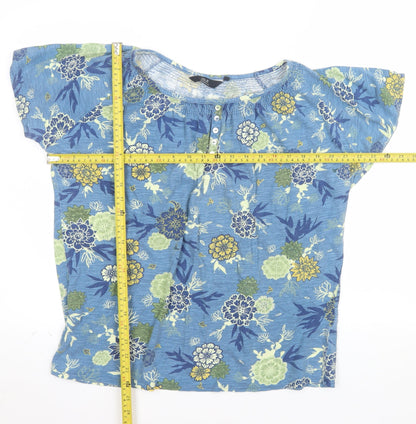 Isle Essentials Women's Blue Floral Cotton Short Sleeve T-Shirt Size 18-20