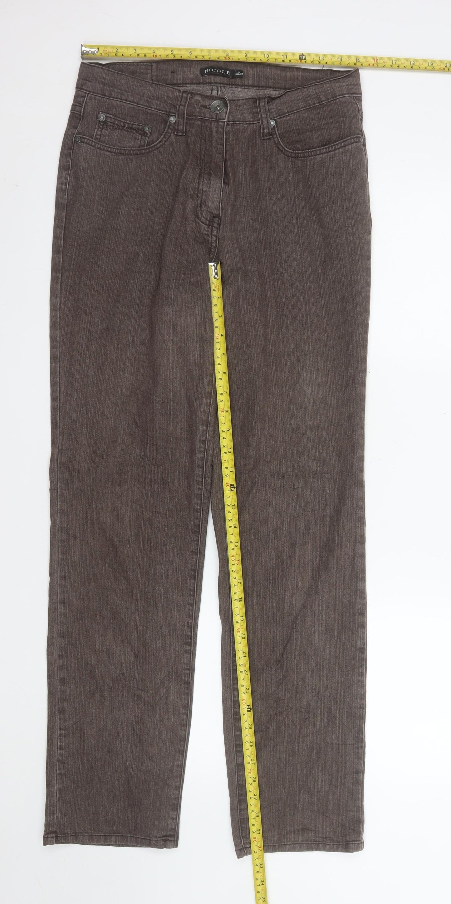Nicole Women Brown Straight Jeans Size 12 Stretch Denim