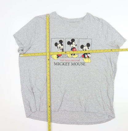 Primark Women’s Grey Mickey Mouse Graphic T-Shirt 2XL Cotton Blend Short Sleeve