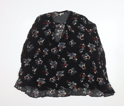 Free People Women's Black Floral Bohemian Long Sleeve Blouse Size S