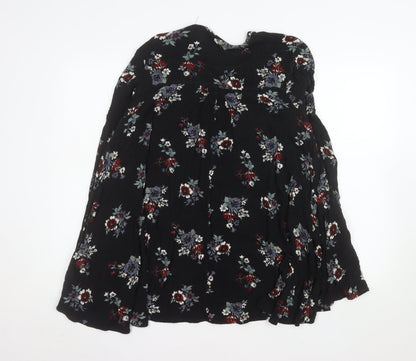 Free People Women's Black Floral Bohemian Long Sleeve Blouse Size S