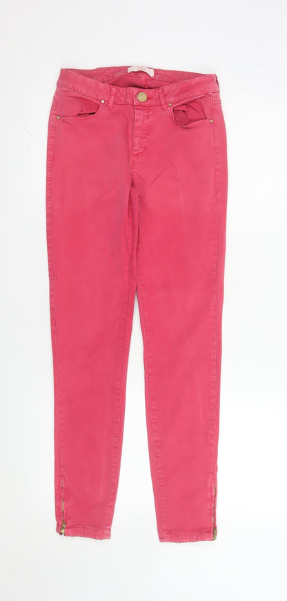 Zara Basic Women Pink Skinny Jeans Size 10 Ankle Zip Cotton Blend