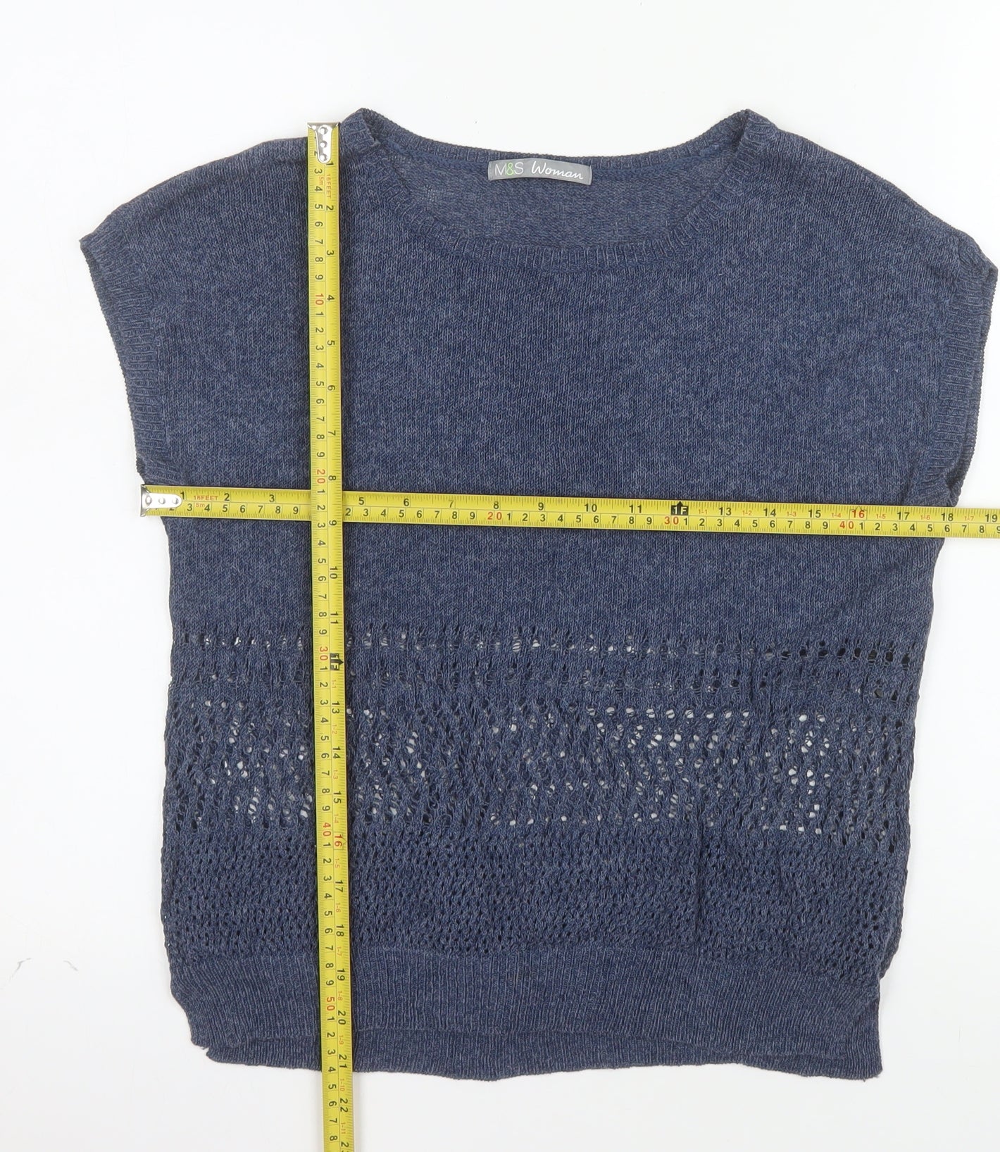 Marks and Spencer Women Blue Linen Blend Sleeveless Pullover Jumper UK 12
