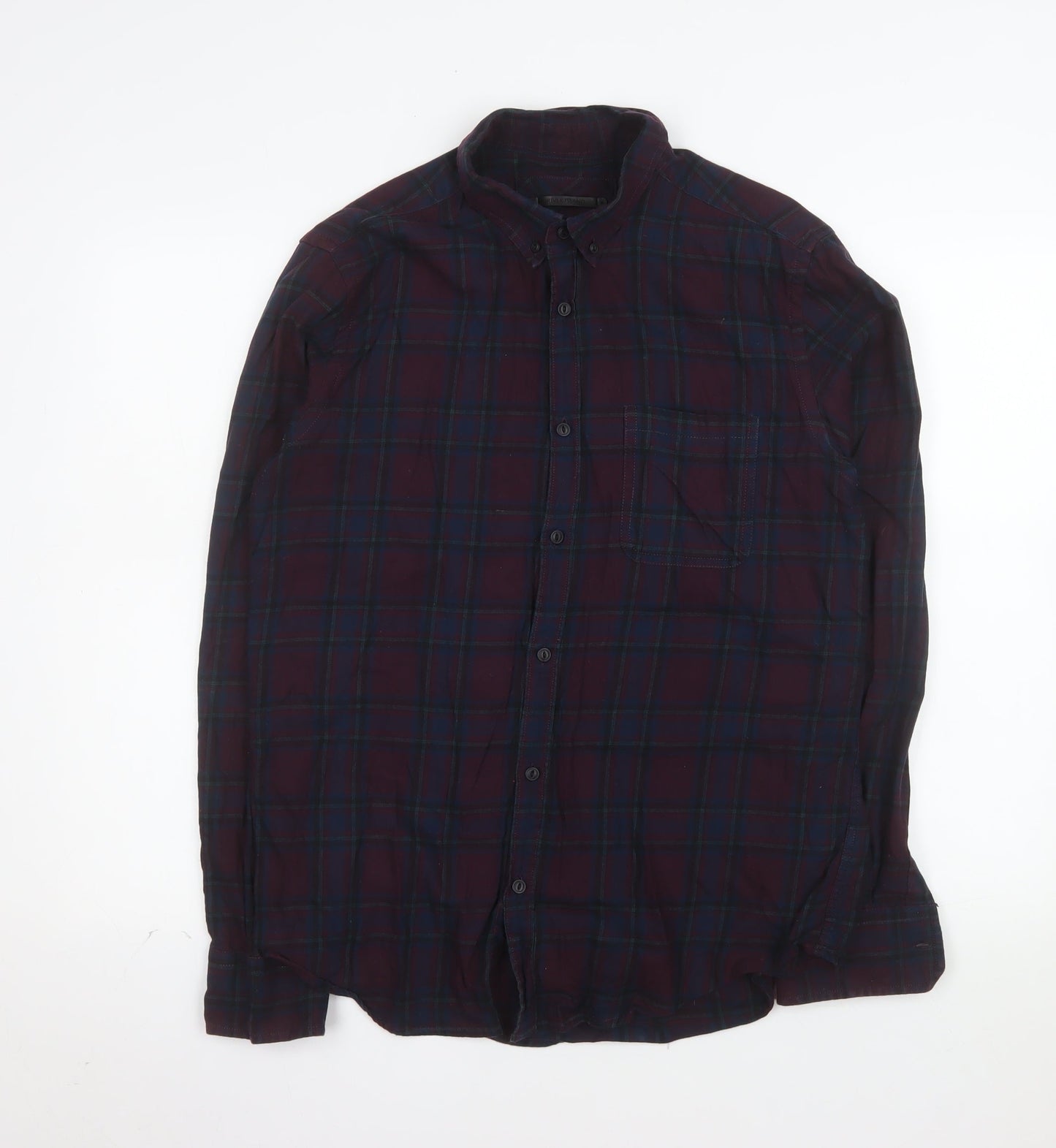 River Island Men's Multicoloured Plaid Cotton Long Sleeve Shirt M
