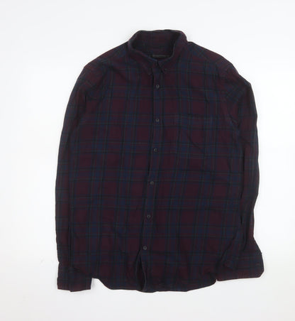 River Island Men's Multicoloured Plaid Cotton Long Sleeve Shirt M