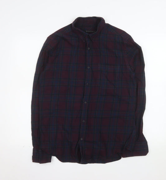 River Island Men's Multicoloured Plaid Cotton Long Sleeve Shirt M