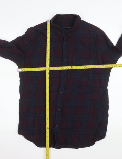 River Island Men's Multicoloured Plaid Cotton Long Sleeve Shirt M