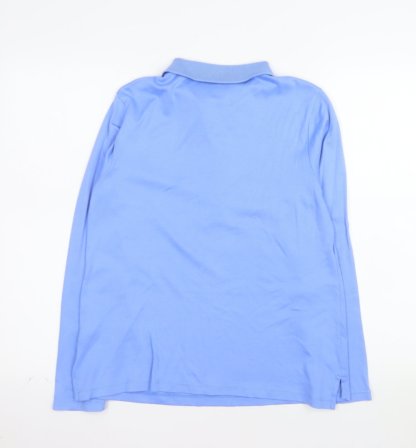 Lands' End Women's Blue Cotton Long Sleeve Petite Polo Shirt M
