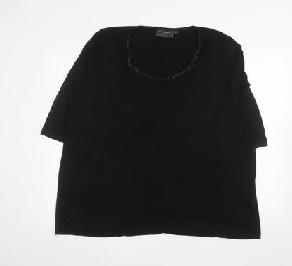 Ann Harvey Women Black Size 16 Beaded Scoop Neck 3/4 Sleeve Blouse