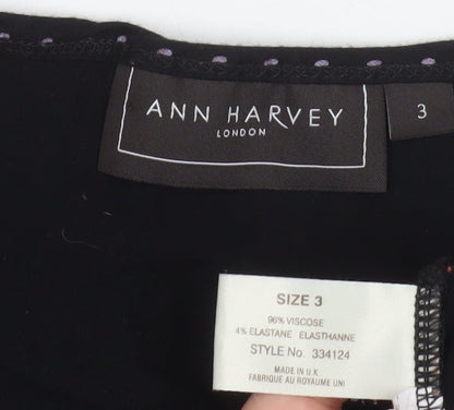 Ann Harvey Women Black Size 16 Beaded Scoop Neck 3/4 Sleeve Blouse