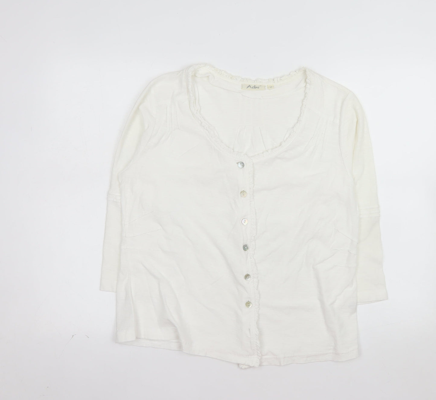Adini Women’s White Cotton Long Sleeve Button Blouse L