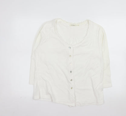 Adini Women’s White Cotton Long Sleeve Button Blouse L