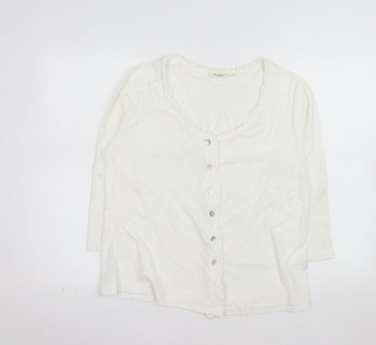 Adini Women’s White Cotton Long Sleeve Button Blouse L