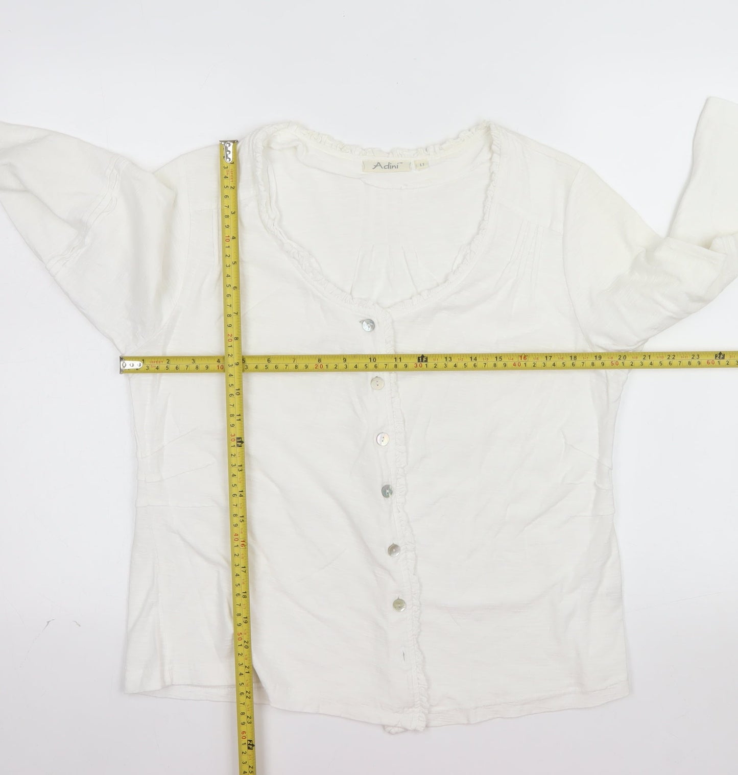 Adini Women’s White Cotton Long Sleeve Button Blouse L