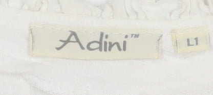 Adini Women’s White Cotton Long Sleeve Button Blouse L