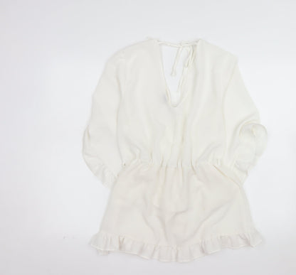 River Island Women White Size 14 Wrap Ruffle Short Dress