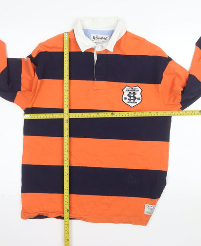 The Stronghold Men's Orange Navy Striped Rugby Shirt Size S