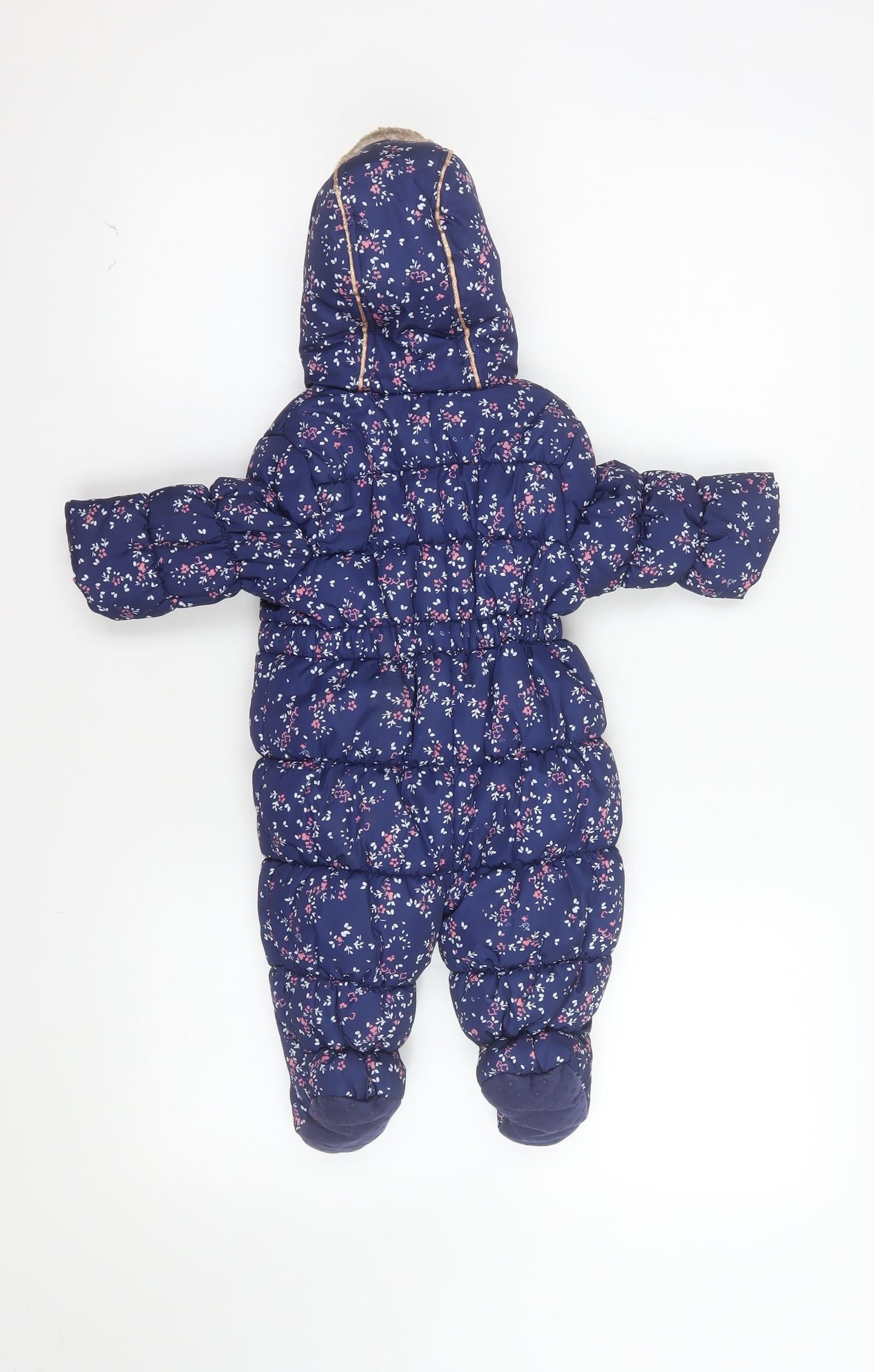 Mothercare Unisex Baby Navy Floral Hooded Snowsuit 3-6 Months Padded Winter