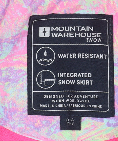 Mountain Warehouse Girls Multicoloured 3-4 Years Hooded Ski Jacket Winter Coat