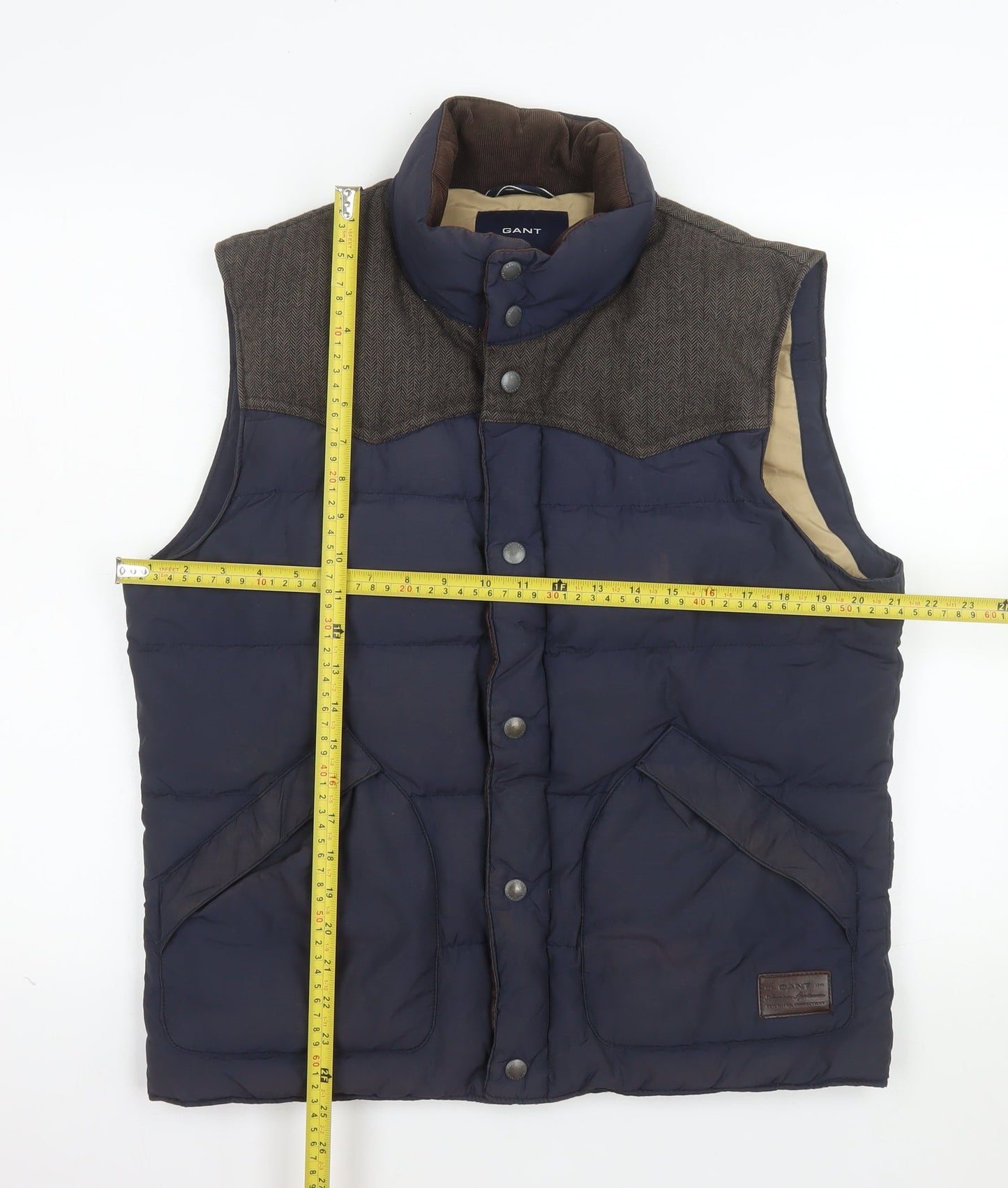 GANT Men's Blue Padded Tweed Collar Waistcoat Size M
