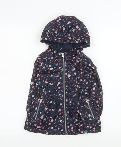 Young Dimension Girls Blue Floral Hooded Rain Coat 2-3 Years